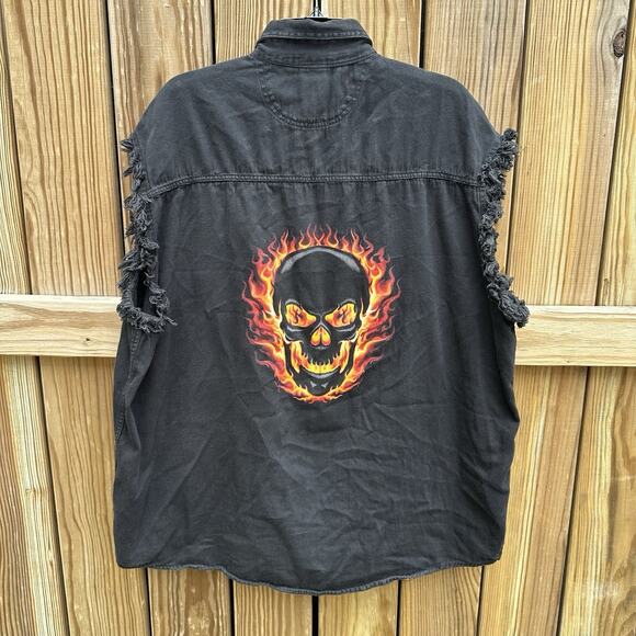 Harley Davidson Vest Blow Out‎ Black Grunge Punk Skull Spider 3XL Flame Biker - Picture 4 of 7